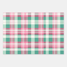 Funky rosa und grünes Kariertes Tartan-Muster Geschenkpapier Set