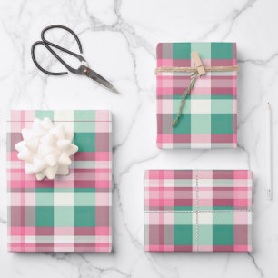 Funky rosa und grünes Kariertes Tartan-Muster Geschenkpapier Set