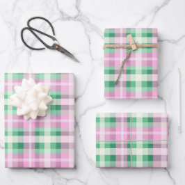 Funky rosa und grünes Kariertes Tartan-Muster Geschenkpapier Set