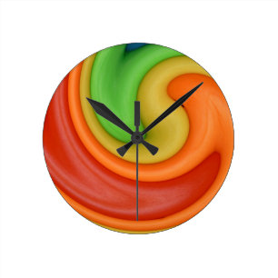 Funky rotes orange Gelb u. grünes Wirbles Runde Wanduhr