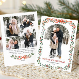 Funky Sage Green Christmas Bow Ribbon 5 Photo Feiertagskarte