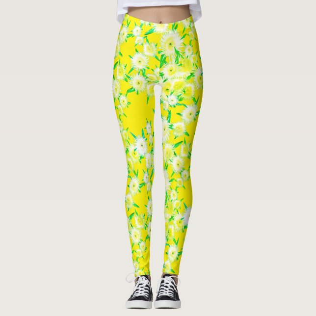 Funky Saure Feigen Blumen Muster Leggings (Vorderseite)