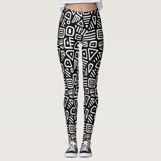 Funky Schwarz-Weiß  Leggings (Vorderseite)