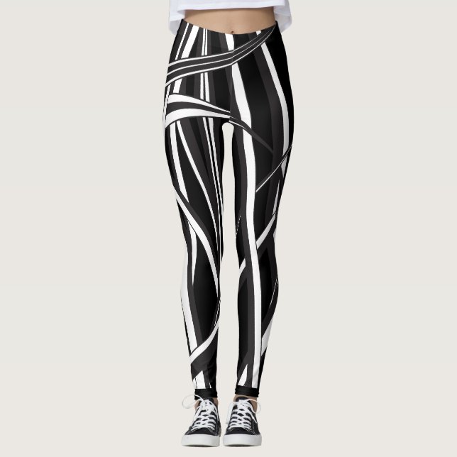 Funky Schwarz-Weiß-Leggings, einzigartig designt. Leggings (Vorderseite)