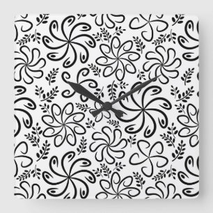 Funky Schwarz-weiße Blume Wall Clock Quadratische Wanduhr