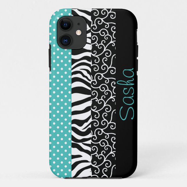 Funky schwarze und blaue Muster personalisiert Case-Mate iPhone Hülle (Rückseite)
