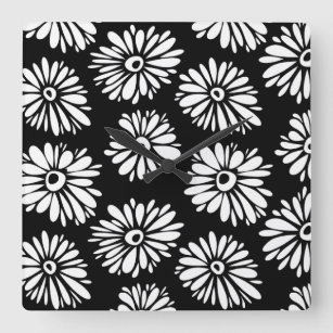 Funky Schwarzweiß-Blume Quadratische Wanduhr