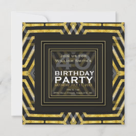Funky Scifi Black Gold Geometry 40. Geburtstag Einladung