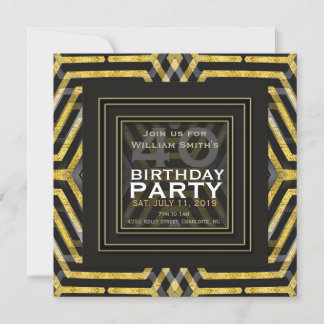 Funky Scifi Black Gold Geometry 40. Geburtstag Einladung