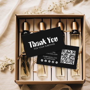 Funky Script Chic B&W Order Danke Minimal QR Visitenkarte