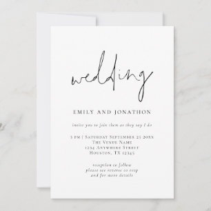 Funky Script QR Code Schwarz-weiß Wedding Einladung