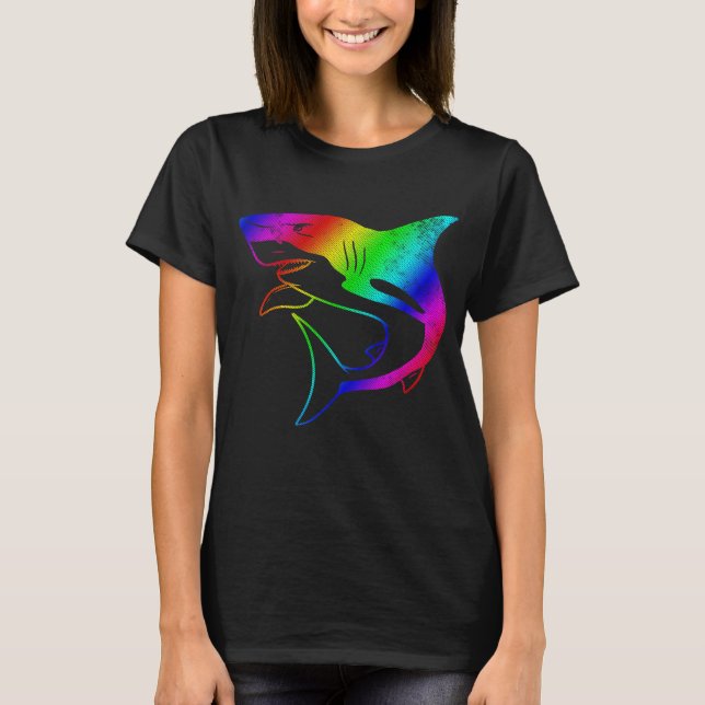 Funky shark in psychedelischem Regenbogen T-Shirt (Vorderseite)