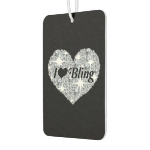 Funky silver 'I Liebe Bling' zitierte Rautenherz Autolufterfrischer