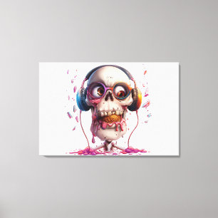 💀 🍦 Funky Skull mit Kopfhörern Art Print 🍦 💀 Leinwanddruck
