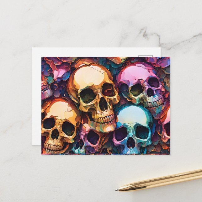 Funky Skulls Feiertagspostkarte (Vorderseite/Rückseite Beispiel)