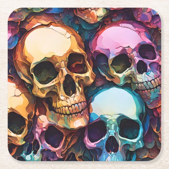 Funky Skulls Rechteckiger Pappuntersetzer (Vorderseite)