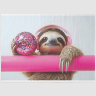 Funky Sloth mit rosa Kopfhörer und Diskothek Seidenpapier