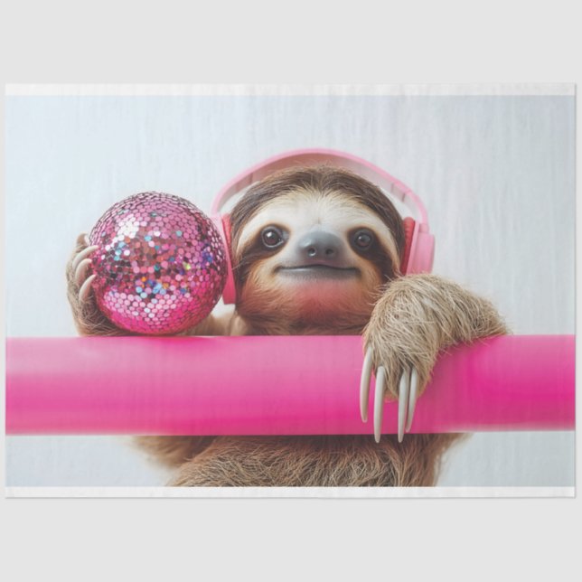 Funky Sloth mit rosa Kopfhörer und Diskothek Seidenpapier (Vorderseite)