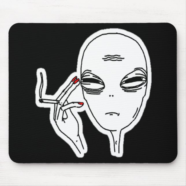 Funky Smoking Alien mit roten Nägeln Mousepad (Vorne)