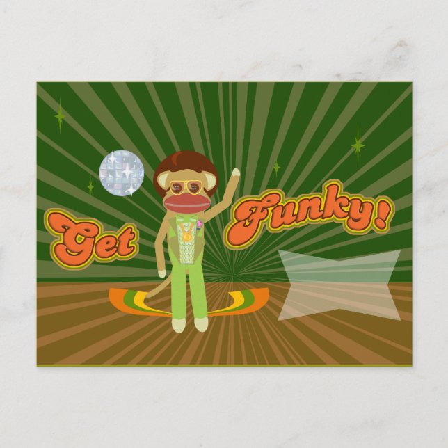 Funky Sock Monkey im Custom-Stil Postkarte (Vorderseite)