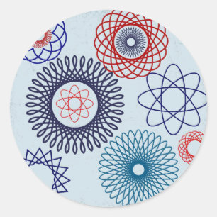 Funky Spirograph Geometric Muster Blau Rot Runder Aufkleber