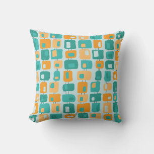 Funky Squares Retro-Muster Aqua, Türkis, Orange Kissen