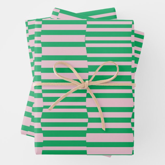Funky Stripes in Rosa und Grün Geschenkpapier Set (Beispiel)