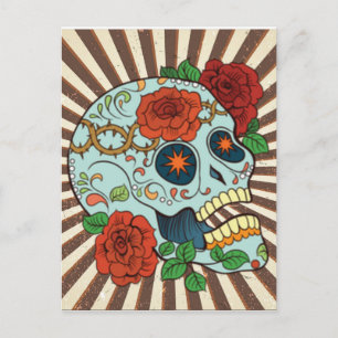 Funky Sugar Skulls Dia de los Muertos Postkarte