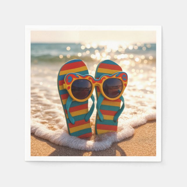 Funky Sunglasses On Flip-flops In Ocean Surf  Serviette (Vorderseite)