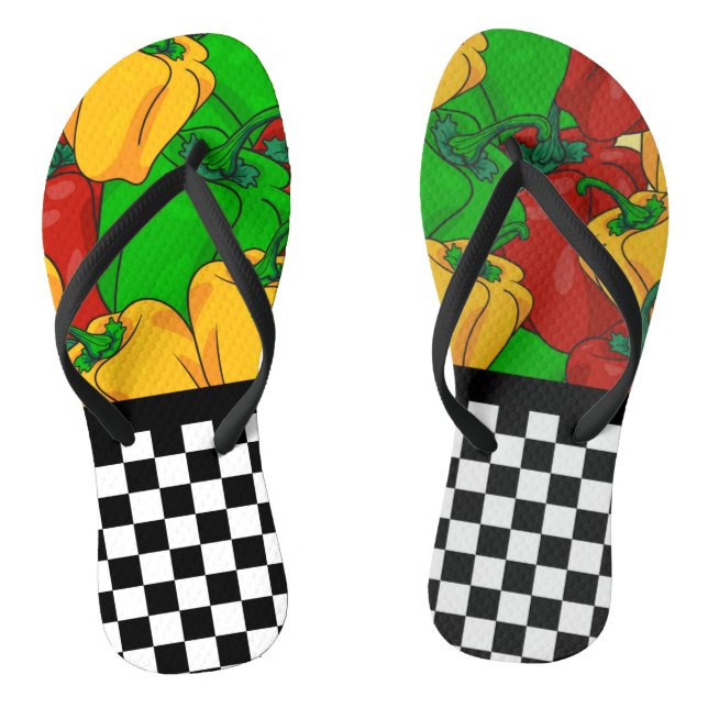 Funky Tri farbige Paprikaschoten und Checkerboard Flip Flops (Fußbett)