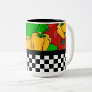 Funky Tri farbige Paprikaschoten und Checkerboard Zweifarbige Tasse