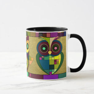 Funky Tribal Aztec Owls on Imitats Gold Fossil Tasse
