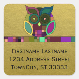 Funky Tribal Azteken-Eule auf falscher Goldfolie Quadratischer Aufkleber