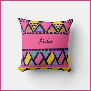 Funky Tribal farbenfroh pink und gelb Kissen