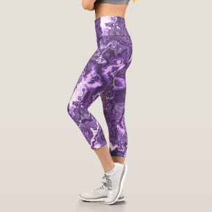 Funky Trippy Boho Hippie monochrome lila Marmor Capri Leggings