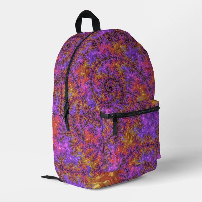 Funky Trippy Colorful Vibranaling Fraktal Bedruckter Rucksack (Rückseitige Ecke links)