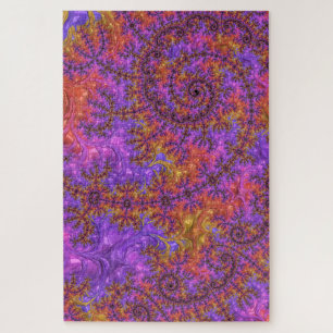 Funky Trippy Farbige Lebendige Spiralfraktale Puzzle