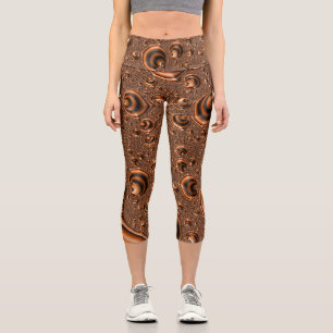 Funky Trippy Spiralförmige Orange Schwarze Fraktal Capri Leggings