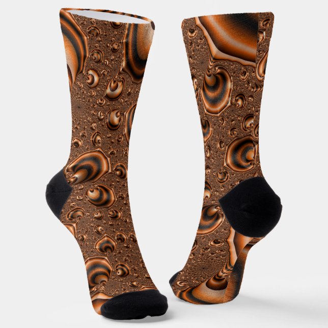 Funky Trippy Spiraling Orange Black Fraktal Art Socken (Gewinkelt)