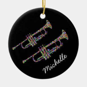 Funky trumpet persönlicher Name schwarz und rosa Keramik Ornament