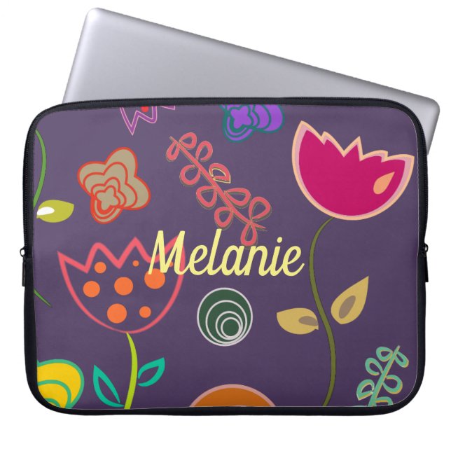 Funky Tulip Purple Pattern Personalised Laptopschutzhülle (Vorderseite)