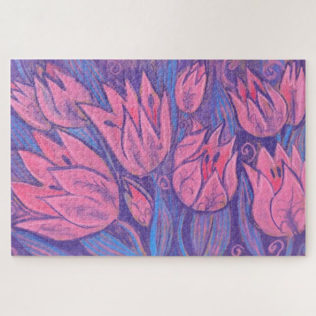 Funky Tulips Spring Flowers Blumenpastellfarben Puzzle (Horizontal)