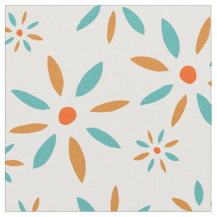 Funky-Türkis- und Orange-Retro-Blume Stoff