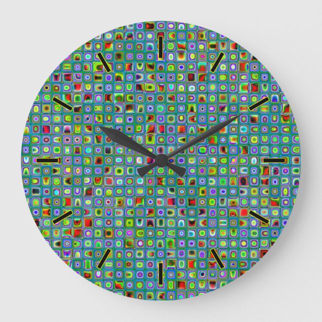 Funky Turquoise Textured Mosaic Tiles Pattern Große Wanduhr (Vorderseite)