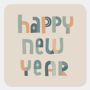 Funky Typografy Happy New Year Design Quadratischer Aufkleber