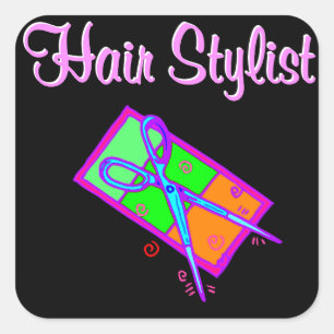 FUNKY UND COOL HAIR STYLIST UND SCHÖN QUADRATISCHER AUFKLEBER