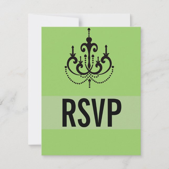Funky Vegas Style Wedding RSVP Cards, grün (Vorderseite)
