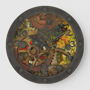 Funky Victorian Brass Steampunk with Face Große Wanduhr