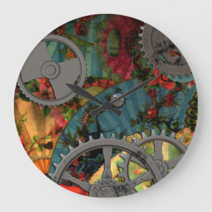 Funky Victorian Pewter Steampunk Große Wanduhr