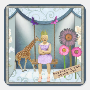 Funky Vintag Kid Altered Art Collage Quadratischer Aufkleber